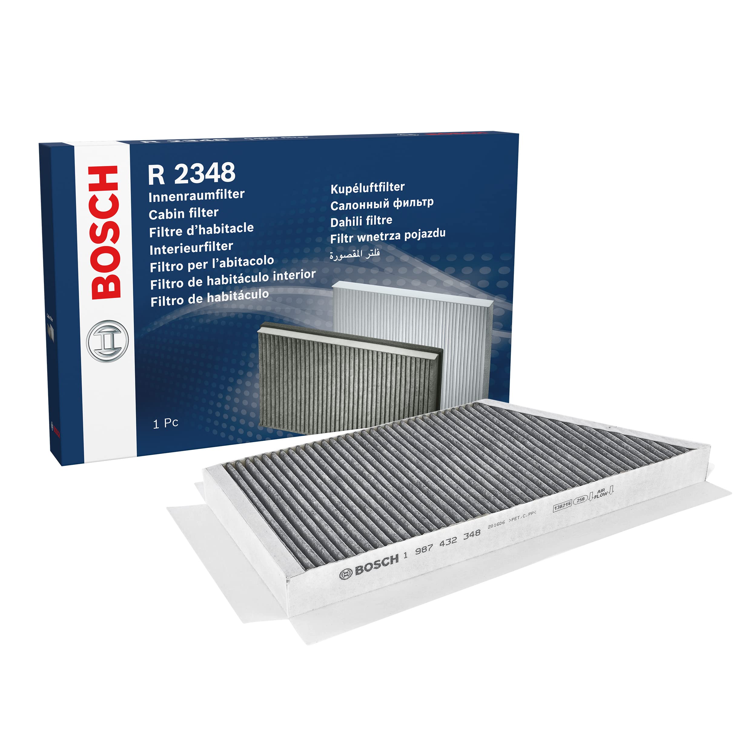 Bosch R2348 Activated Carbon Cabin Filter, Replacement Filter - Against Unpleasant Smells, Pollen and Dust for Cleaner Air Inside the Vehicle