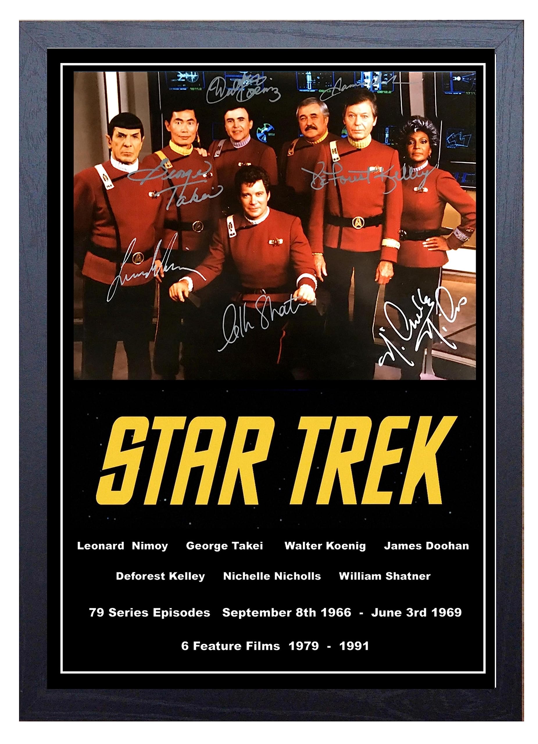 Star Trek Original Series Cast Signed/Autographed Print William Shatner Leonard Nimoy ete etc (A4 Framed 34cm x 24 cm)