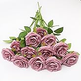 LVEFIT 12pcs Artificial Rose Flower Mauve Rose Flower with Long Stem Silk Roses Bouquet for Wedding Bridal Shower Party Home Decoration