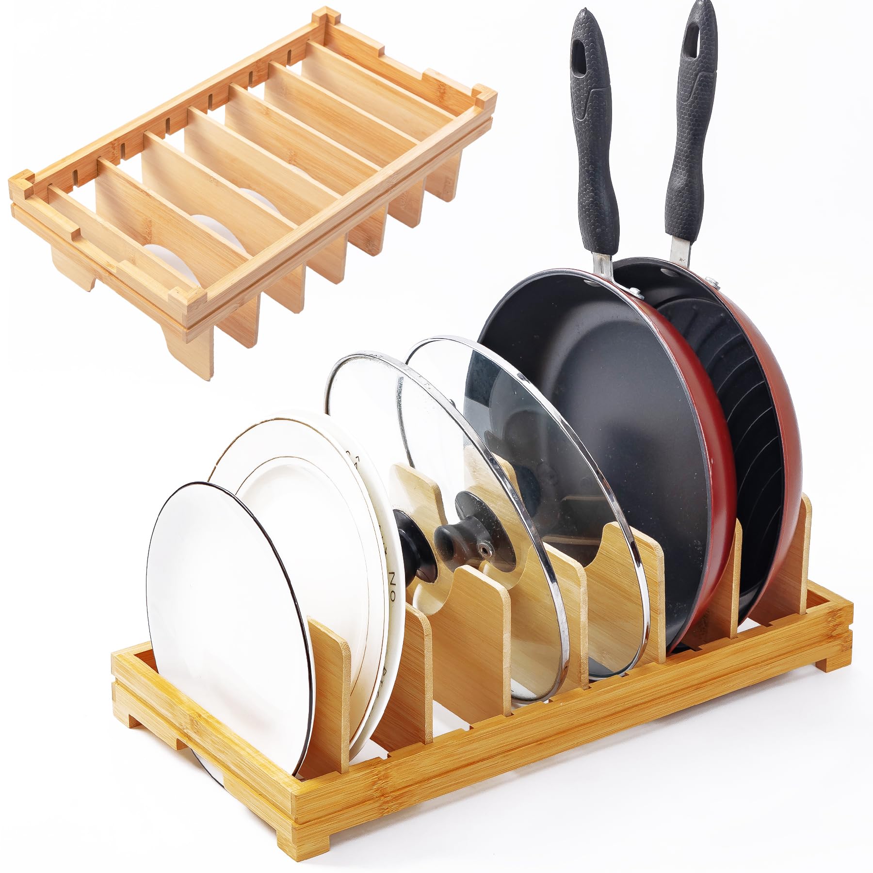 Photo 1 of ESEHGS Pots and Pans Lid Organizer Holder Rack,Pot and Pan Organizer Drawer Organizer for Cutting Boards & Baking Sheets,Plates, Frying Pan, Skillet,Reusable Containers