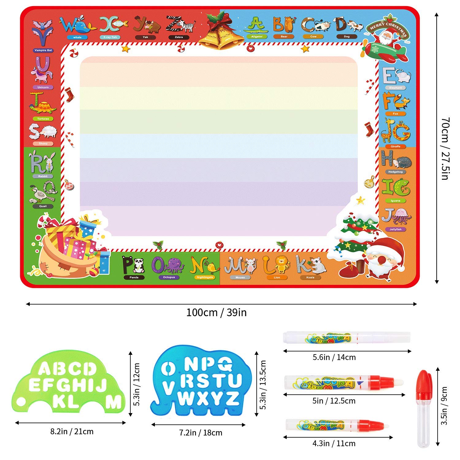 PHYLES Wasser Zeichnen Matte, Super Deluxe 100 * 70 cm Aqua Drawing Painting Mat , kein Chaos Färben & Zeichnen Spiel, Lernspielzeug & Magic Doodle Malmatte für Kleinkinder ab 3 Jahren (groß)