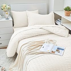 HYMOKEGE Ivory Twin XL Comforter Set Seersucker 5