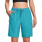 MAGCOMSEN Women's Hiking Shorts Lightweight Quick Dry 8" Golf Shorts Water Resistant with 3 Zipper Pockets