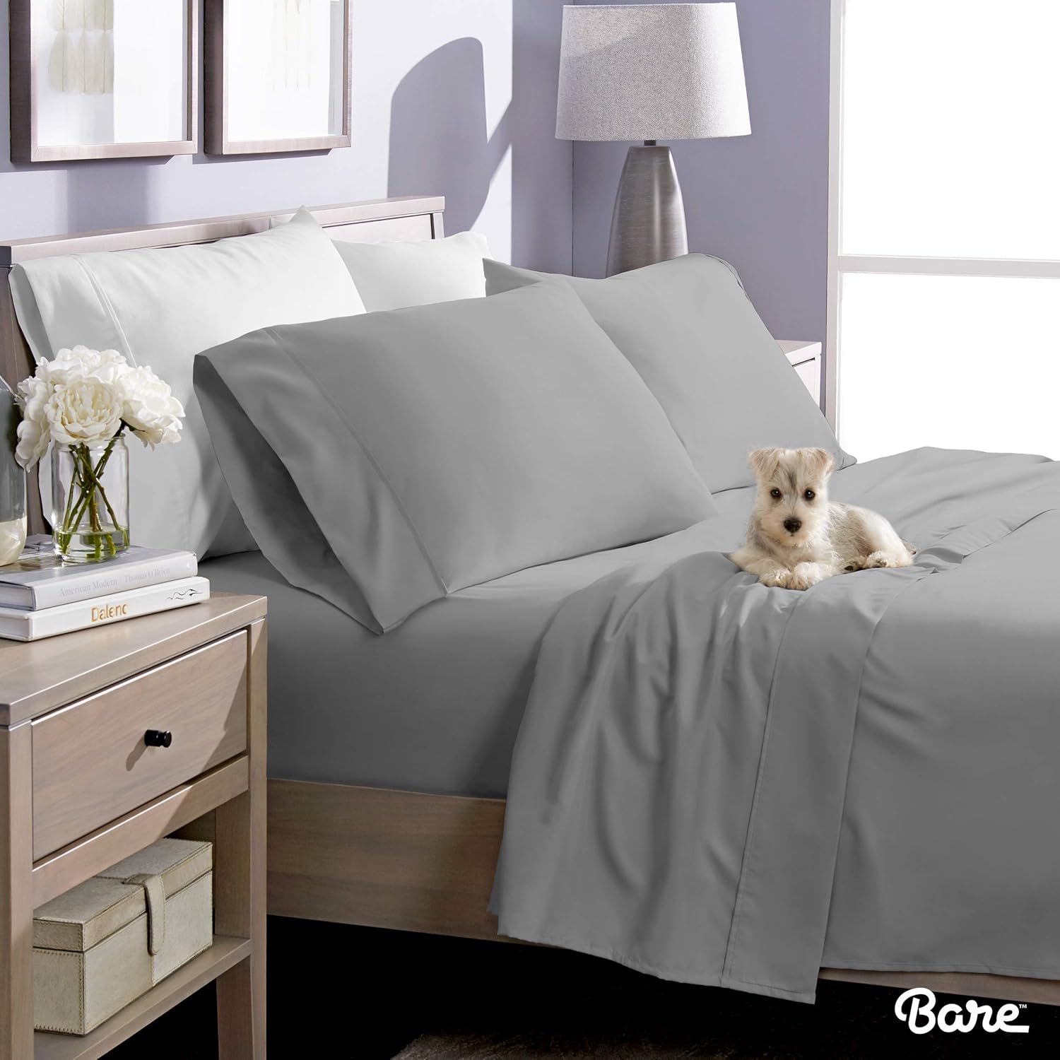 Bare Home Twin XL Sheet Set - College Dorm Size - Premium 1800 Ultra-Soft Microfiber Sheets Twin Extra Long - Double Brushed - Hypoallergenic - Wrinkle Resistant (Twin XL, Light Grey): Home & Kitchen
