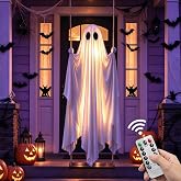 Halloween Decorations Outdoor 5FT Large Hanging Swing Ghost Halloween Decor | 13 FT Adjustable Swing, Timed On &amp; Off 8 Lighting Modes, Scary Ghost Halloween Decor Outside for Tree Porch Yard Garden Lawn