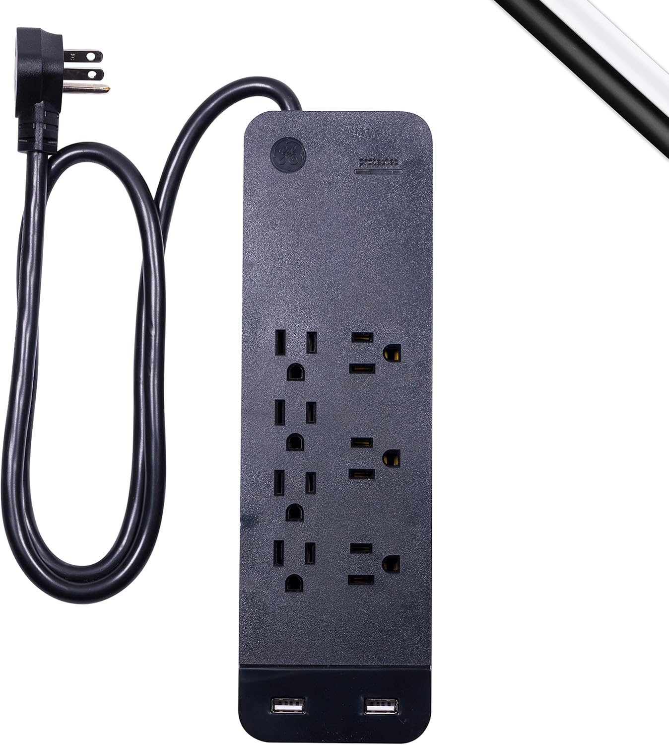 GE, Black, Strip Surge Protector Charger, 7 Outlets, 2 USB Ports, Fast Charge, Flat Plug, Long Power Cord, 3 Feet, Wall Mount, Warranty, 37054, 3 Ft: Electronics