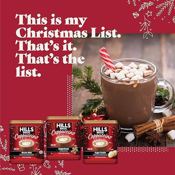 HILLS BROS. INSTANT CAPPUCCINO MIX, MOCHA MINT CAPPUCCINO MIX – ENJOY COFFEEHOUSE FLAVOR FROM HOME – CAPPUCCINO WITH MINTY NOTES (15 OUNCES)