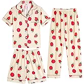Vopmocld Girls Pajama Sets 3pcs Button Down Short Sleeve Long Pants With Shorts Sleepwear Cute Patterns Nighty For Teens