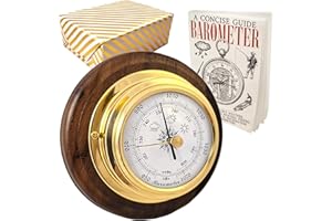 GIMPLE PRODUCTS Barometer Gift-Wrapped With Book Weather Forcast Home Indoor Brass on Walnut Wood