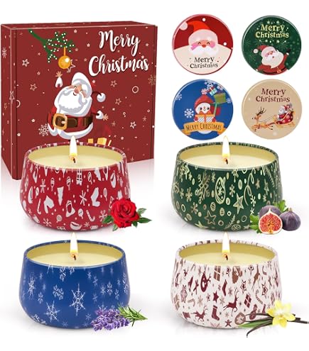 Bougies Parfumées Aromathérapie - Coffret Cadeau 4 Pièces 2,5 Oz - Parfums Rose, Lavande, Sauge & Sel De Mer Pour Soulager Le Stress