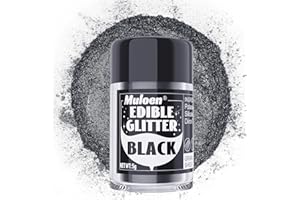 MULOEN Black Edible Glitter - Food Grade Luster Dust Edible - 5 Grams Edible Glitter for Drinks - Cake Decorating Shimmering Glitter - Metallic Powder Glitter for Baking, Icing, Chocolate, Candy - Halloween