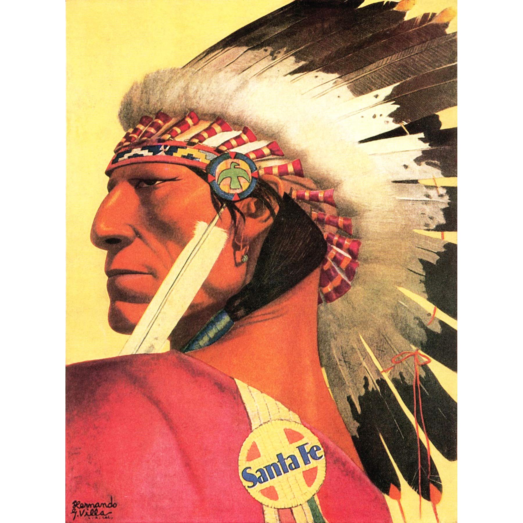 Wee Blue Coo Painting Santa Fe Villa Indian Chief Native American Art Canvas Print