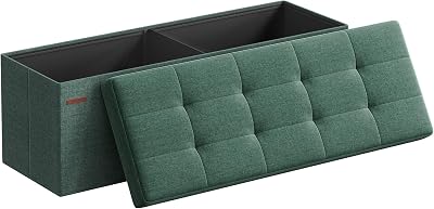 SONGMICS MAZIE Collection Storage Ottoman Bench 110 cm Foldable Green