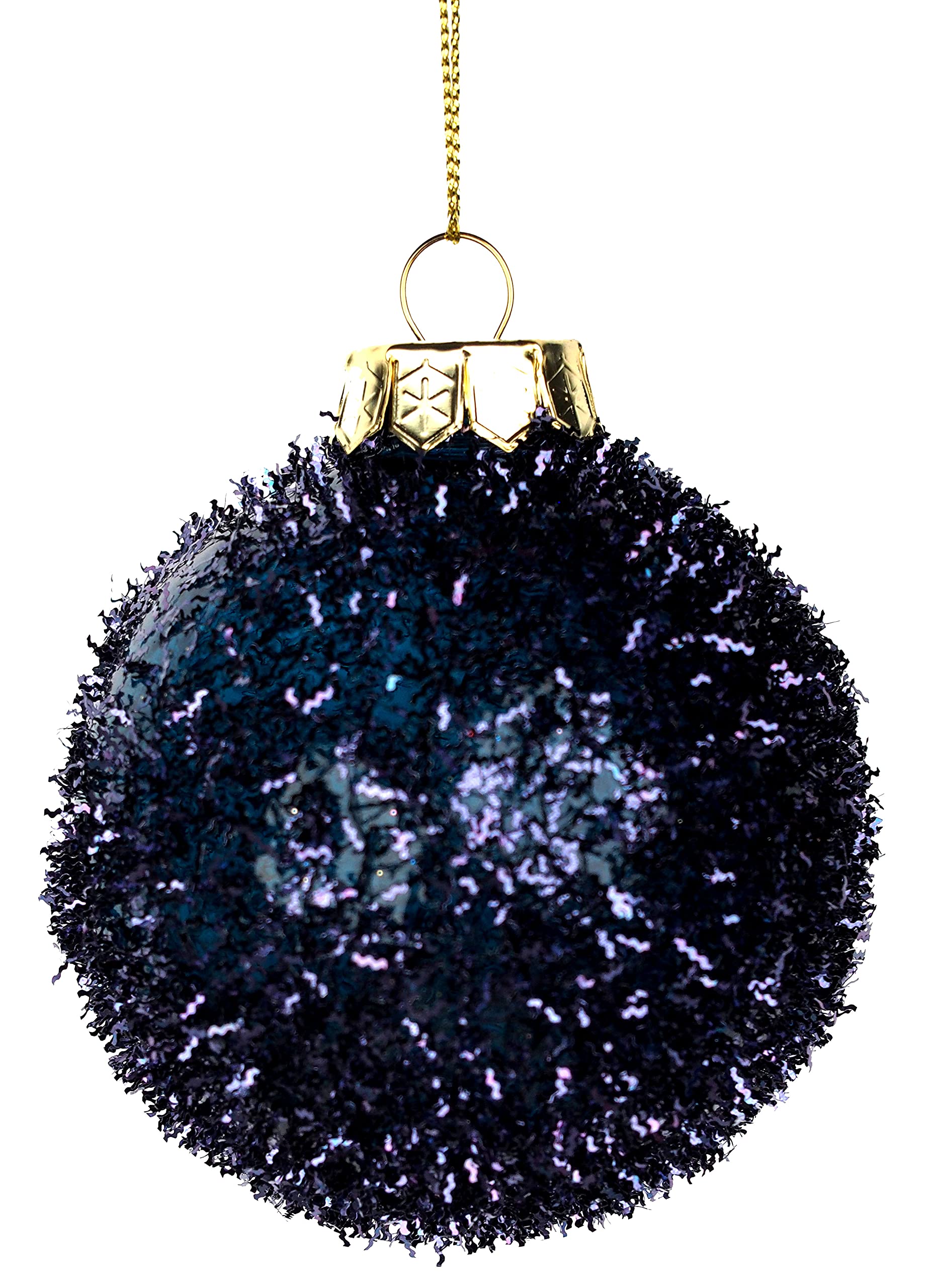 BWG 6 x Navy Blue/Midnight Tinsel Texture Christmas Tree Baubles (6 count) - Plastic, Traditional Style - Christmas