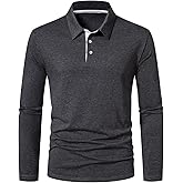 A WATERWANG Men's Long Sleeve Polo Shirts, Slim-fit Cotton Golf Polo Shirts Basic Designed