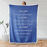 Prayer Blanket - Ultra Soft Warm Double Layer Scripture Bedspread 50”x65” – Blue Indigo Flannel and Sherpa Fleece Bible Verse Blanket - Christian Comforters for Women & Men