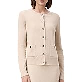 Amoretu Women's Long Sleeve Tops Crew Neck Wool Knitted Cardigan Gold Silver Yarn Pocket Sweater