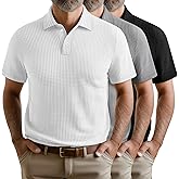 Riyiper 3 Pack Men's Big and Tall Waffle Henley Shirts, Button Collared Short Sleeve Lapel V Neck Side Split Basic Tees