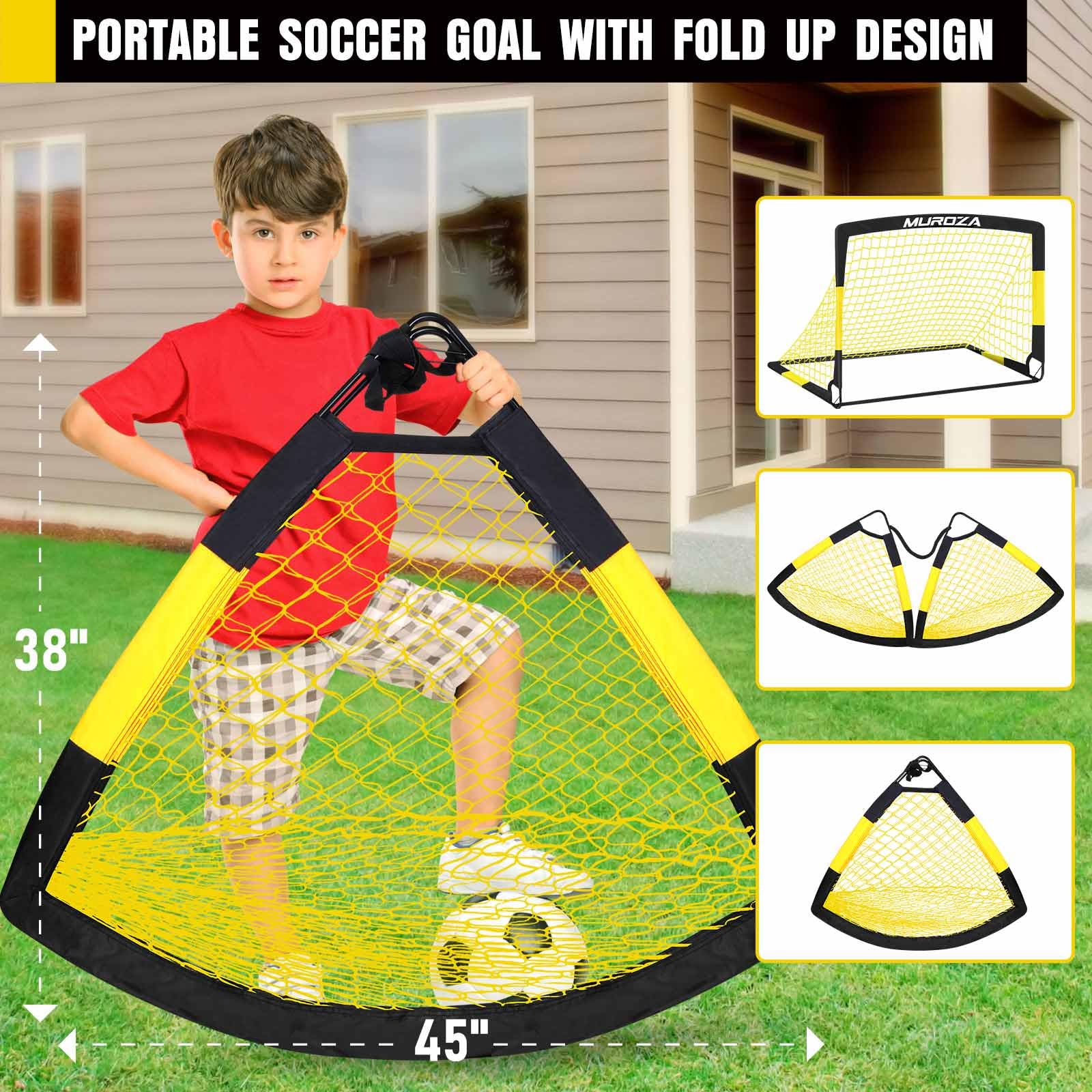Soccer Goal, Kids Soccer Goals for Backyard Set, 2 Pack of Portable Pop Up Soccer Net with Soccer Ball, Cones, Complete Training Equipment for Youth, Toddler Outdoor Sports Games