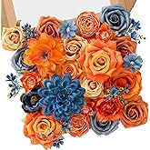 Serwalin Fall Flowers Artificial, Orange Silk Flowers with Stems, Fake Roses Blue Dahia Flower for Wedding Bouquets Bridal Baby Shower Party Arrangment Cake Floral Decoration