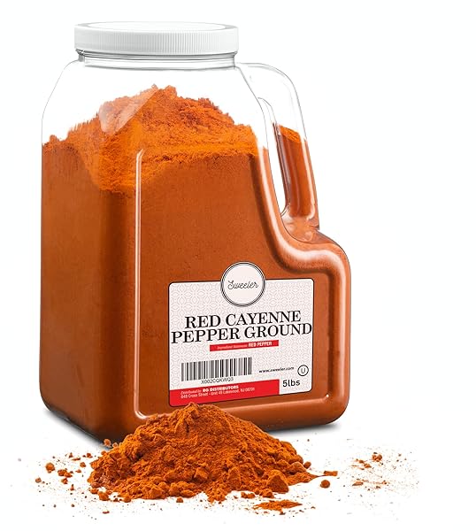 SWEELER BULK RED GROUND CAYENNE PEPPER 5LB – EXTREME HIGH HEAT IN LARGE JUG FOR KITCHEN OR WILDLIFE DETERRENT