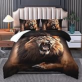 Tuzaovy Lion Comforter Set Twin Size,Lion Bedding Twin Animal Print Black Comforter Set,Tropical African Animal 3D Print Bedding Black Bed Set,with 1 Quilt and 2 Pillowcases