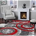 GLORY RUGS Area Rug Modern 8x10 Light red Circles Geometry Soft Hand Carved Contemporary Floor Carpet Fluffy Texture for Indoor Living Dining Room and Bedroom Area