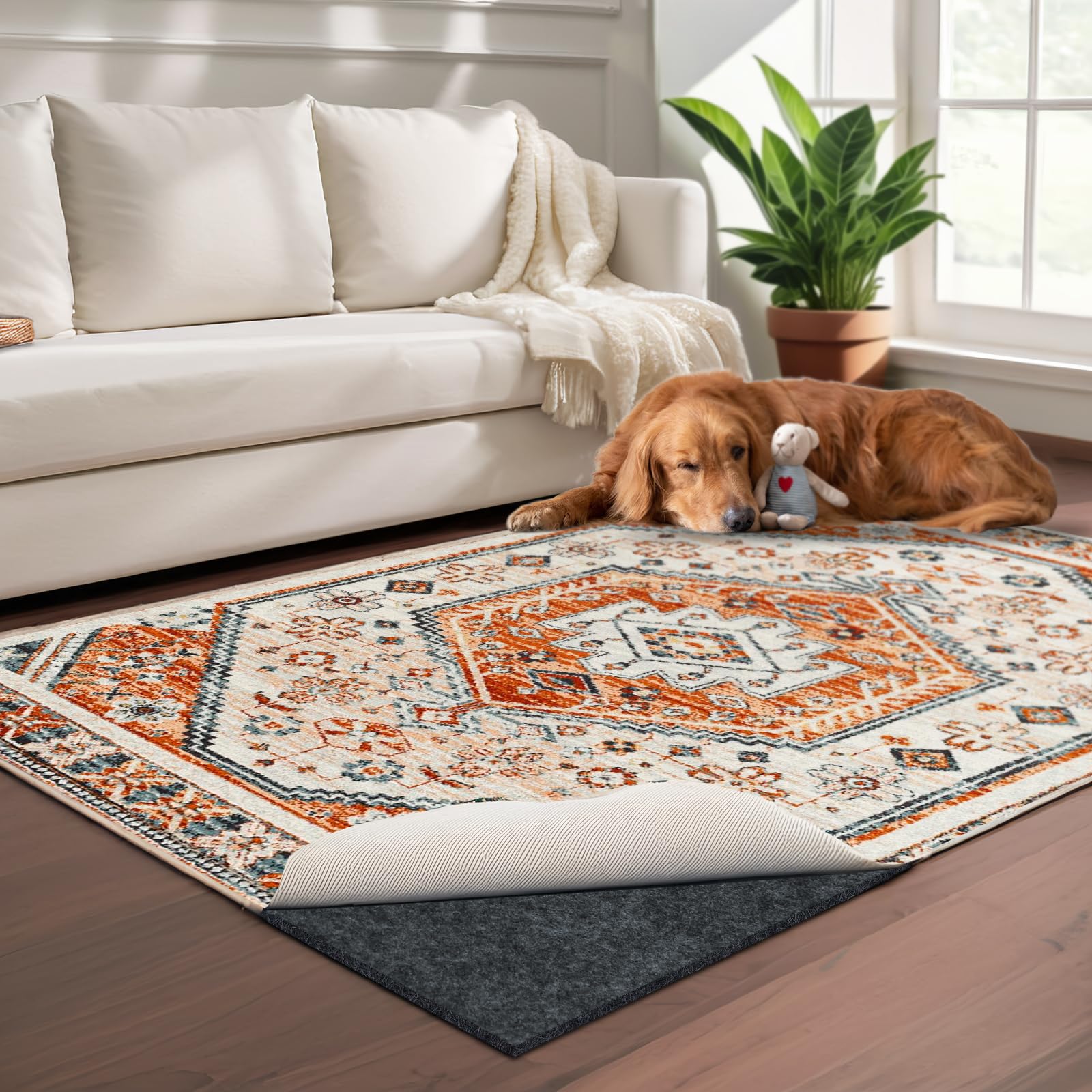 Photo 1 of 100% Waterproof Rug pad, 9x12 ft Area Rug Non-Slip Rug Pads, 1/4" Thick Carpet Pads for All Floors and finishes, Felt pad for Hardwood Floors, Keep Carpets in Place Soft and Secure
