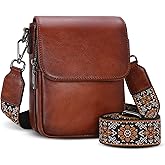 HESHE Leather Small Crossbody Bags for Women RFID Blocking Cell Phone Purse Anti-Theft Travel Bag with wide Straps