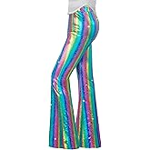 Nawgut Sequin Flare Pants Sparkly Glitter High Waisted Bell Bottoms Leggings Party Disco Clubwear for Women