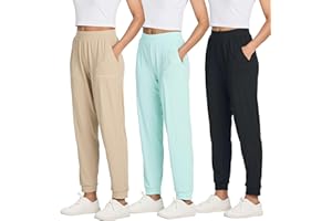 Real Essentials 3 Pack: Women's Ribbed Lounge Jogger Cuffed Yoga Sweatpants with Drawstring & Pockets (Available in Plus)