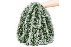 YUKL Christmas Garland 49.2Feet Green Snowy Christmas Tinsel Garland Party Decorations Artificial Christmas Pine Streamers for Twist Hanging Ceiling Indoor Outdoor Christmas Tree Decorations