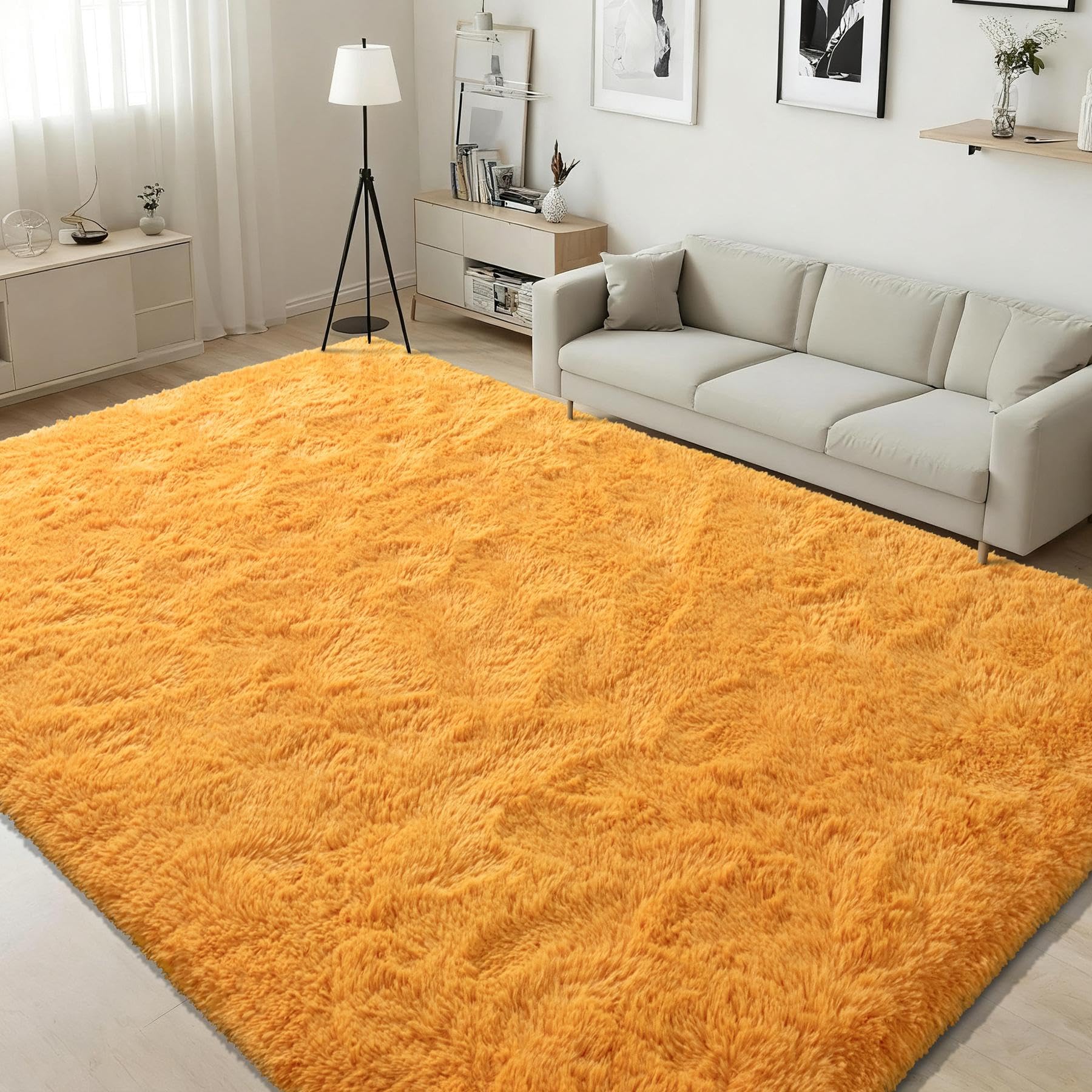 ISEAU 3x5 Area Rug for Living Room, Orange Rugs for Bedroom, Kitchen, Soft Shaggy Carpets, Fluffy and Machine Washable Mats, Under Bed, On Nursery Floors Mat, Boys, Girls Room Carpet Decor