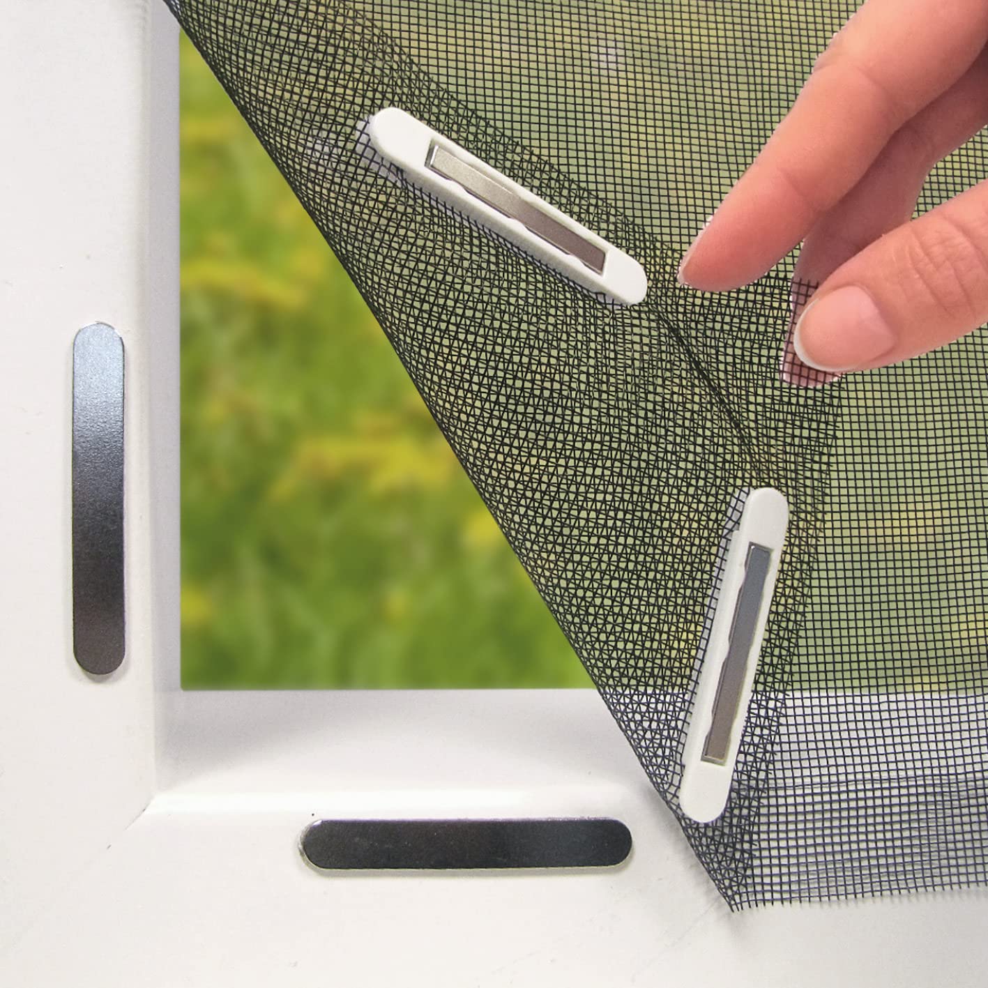 Hoberg Window Fly Screen with Innovative Magnetic Fastening | Fly net can be Individually Cut to Size up to 150 x 130 cm, no Drilling or screwing | Attach Mosquito net with 16 Magnets [Black]