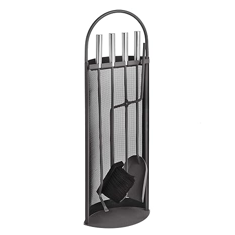 Lienbacher Kaminbesteck 344 - Anthrazit Grau beschichtet mit Griffen aus Edelstahl B/H/T = 23/66/15 cm