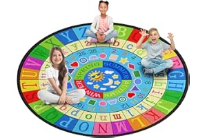 Booooom Jackson Kids Rug Classroom ABC Mat 6'6''x6'6'' Round Rugs for Preschool Nursery Circle Alphabet Rug Elementary Playmat Area Rug Educational Carpet (Multicolor, 79" Lx79''W)