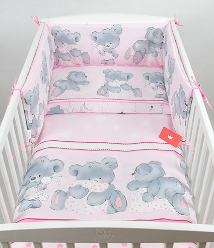 BABYLUX NESTCHEN 210 x 30 cm Nest Bettumrandung mit Kopfschutz (78. Bäre Rosa)