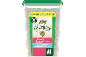 Greenies Feline Veterinarian-Recommended Adult Natural Dental Cat Treats, Savory Salmon Flavor, 21 oz. Tub