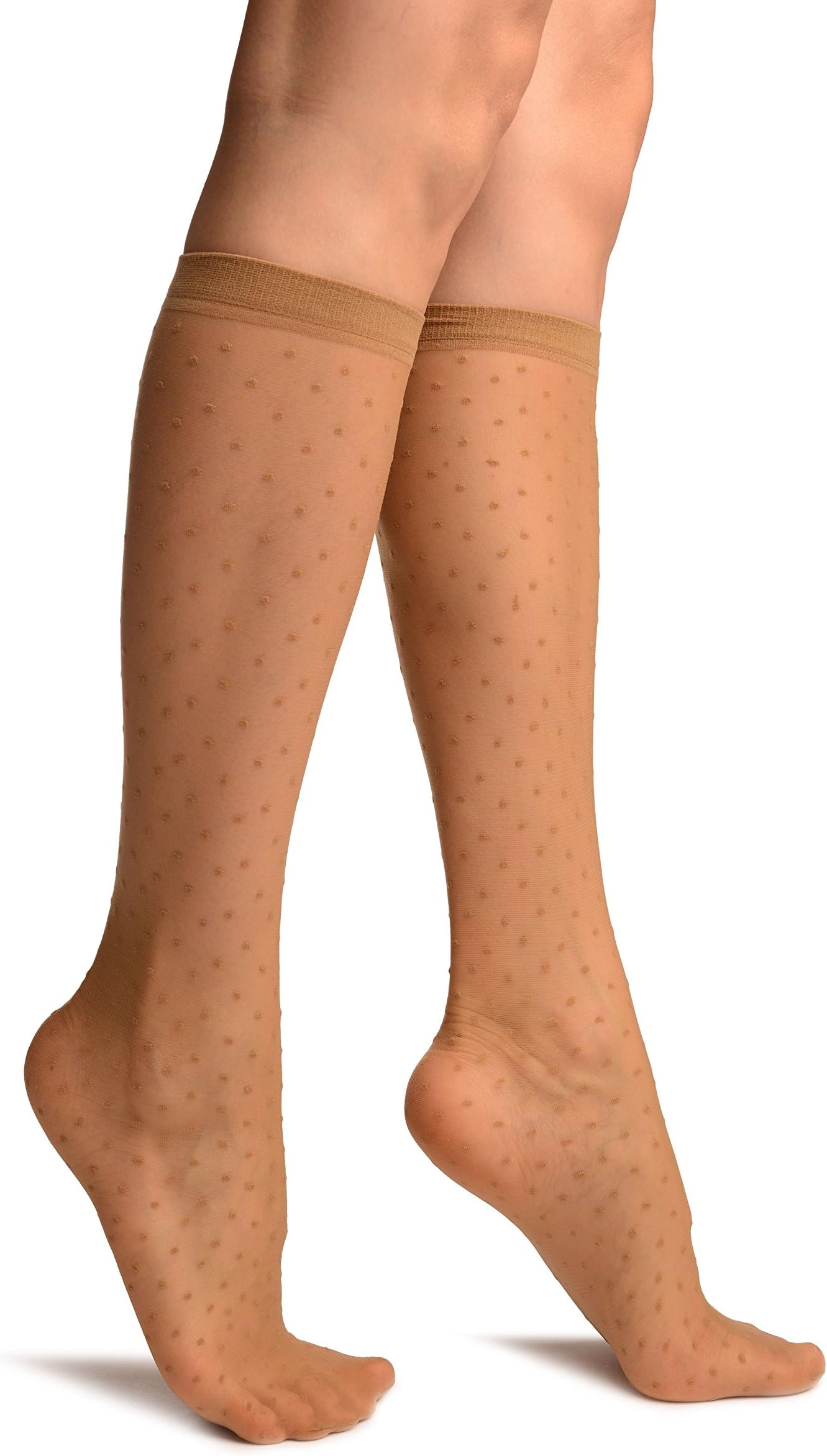 Beige With Polka Dots Knee High Socks - Beige Knee High Spotty Socks