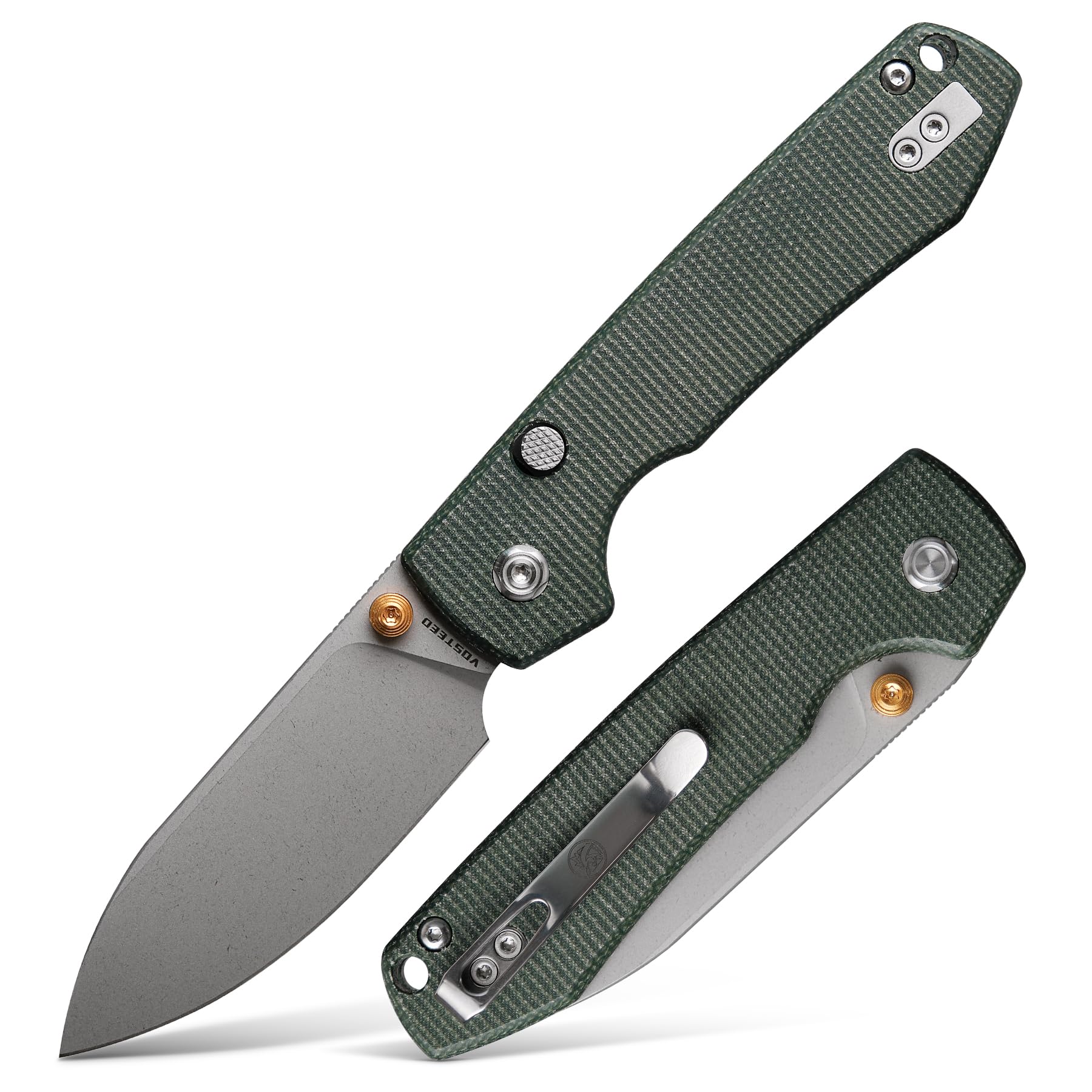 Photo 1 of Vosteed EDC Knife, Lightweight Folding Pocket knife with Clip, Gifts for Men and Women, Top Liner Lock Knife with 3.25" Sandvik 14C28N Steel Blade, Micarta Handle for Camping, Hiking - Raccoon