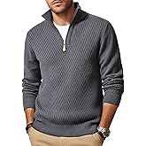 GraceSelect Men's Pullover Quarter Zip Sweaters Long Sleeve Knitted Textured Sweaters for Men 2025 Winter Fashion Warm Lightweight Casual Sweaters Gray