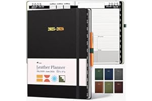 Ensight 2025-2026 HARDCOVER Leather Planner Weekly & Monthly - 8.5x11 Inches - Academic Planner Business Personal or Student - Pen Holder, Thick Paper, July 2025 - June 2026 (Black)