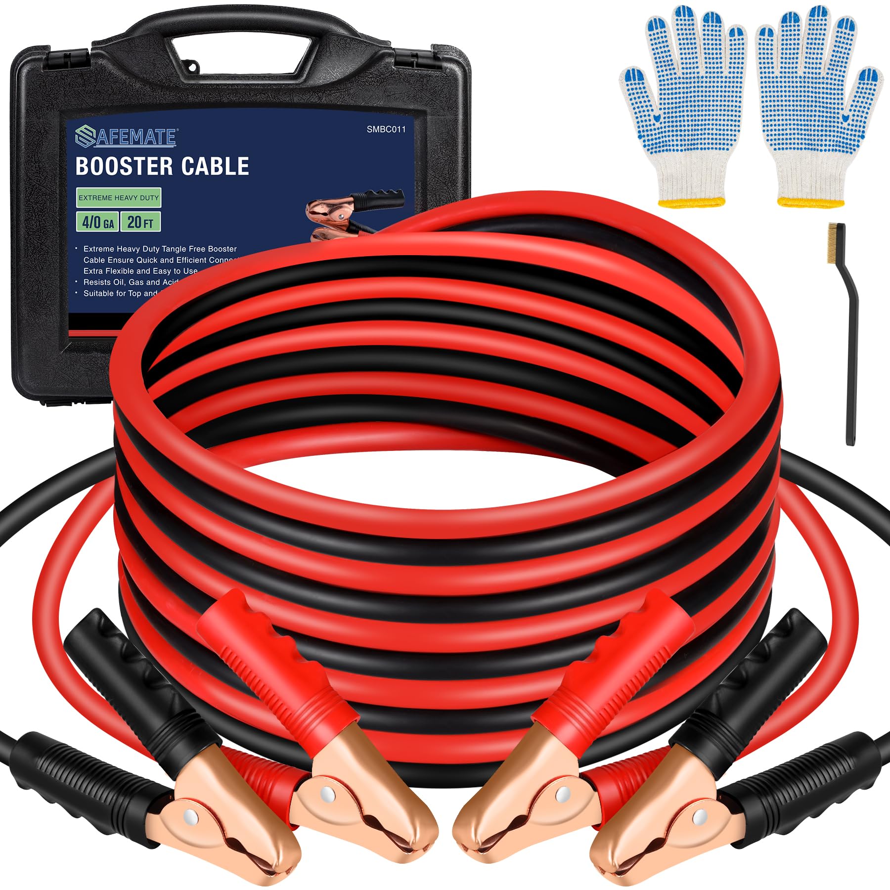 Photo 1 of SAFEMATE 4/0 Guage 20 Ft 3000A Heavy Duty Booster Cables, Transfers Higher Voltage Than 2/0, 0, 2~12 Gauge Jumper Cables, For Heavy Duty Automotive to Jump Starting Dead or Weak Batteries