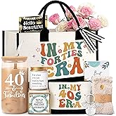 40th Birthday Gifts for Women, 40 Year Old Birthday Gift Ideas for Her, Unique 1985 Birthday Gift Basket with Canvas Tote Candle, 40 Fabulous Presents for Mom Sister Friend Wife Daughter Coworker