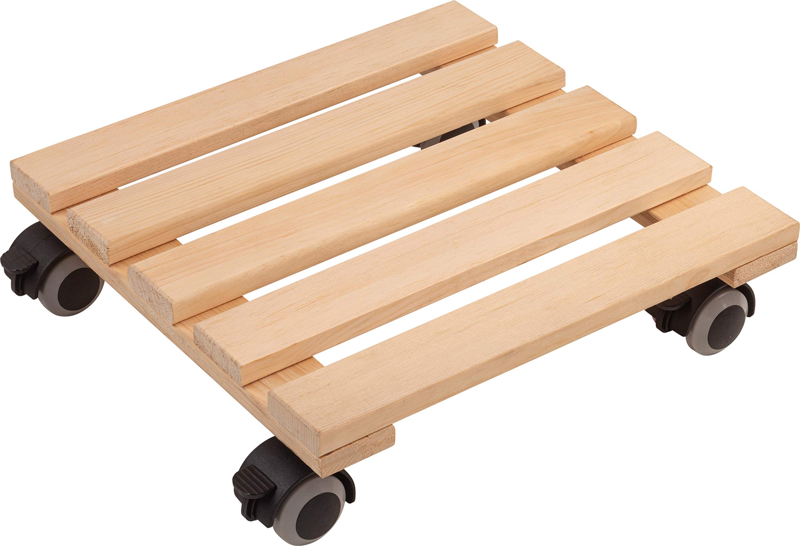 Metafranc Plant Roller 300 x 300 mm - 60 kg Load Capacity - Pine Plate - Natural - TPE Wheels with 4 Locks/Indoor Roller/Flower Roller/Transport Aid for Plants / 825280