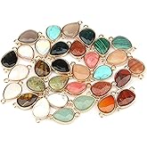 LE SKY 12 Pcs Natural Stone Connectors Water Drop Shape Faceted Crystal Agate Pendants for Jewelry Making Necklace
