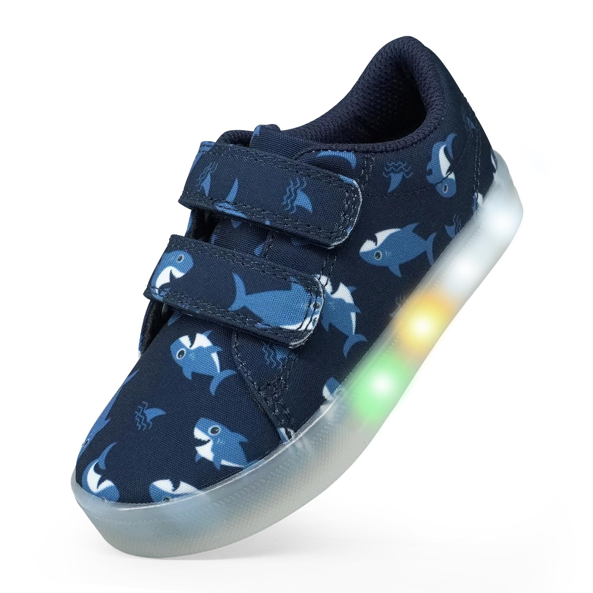 Photo 1 of YESKIS Toddler Shoes Boys Light Up Shoes Vivaki LED Canvas Cartoon Casual Walking Tennis Sneakers for Toddler Navy 10