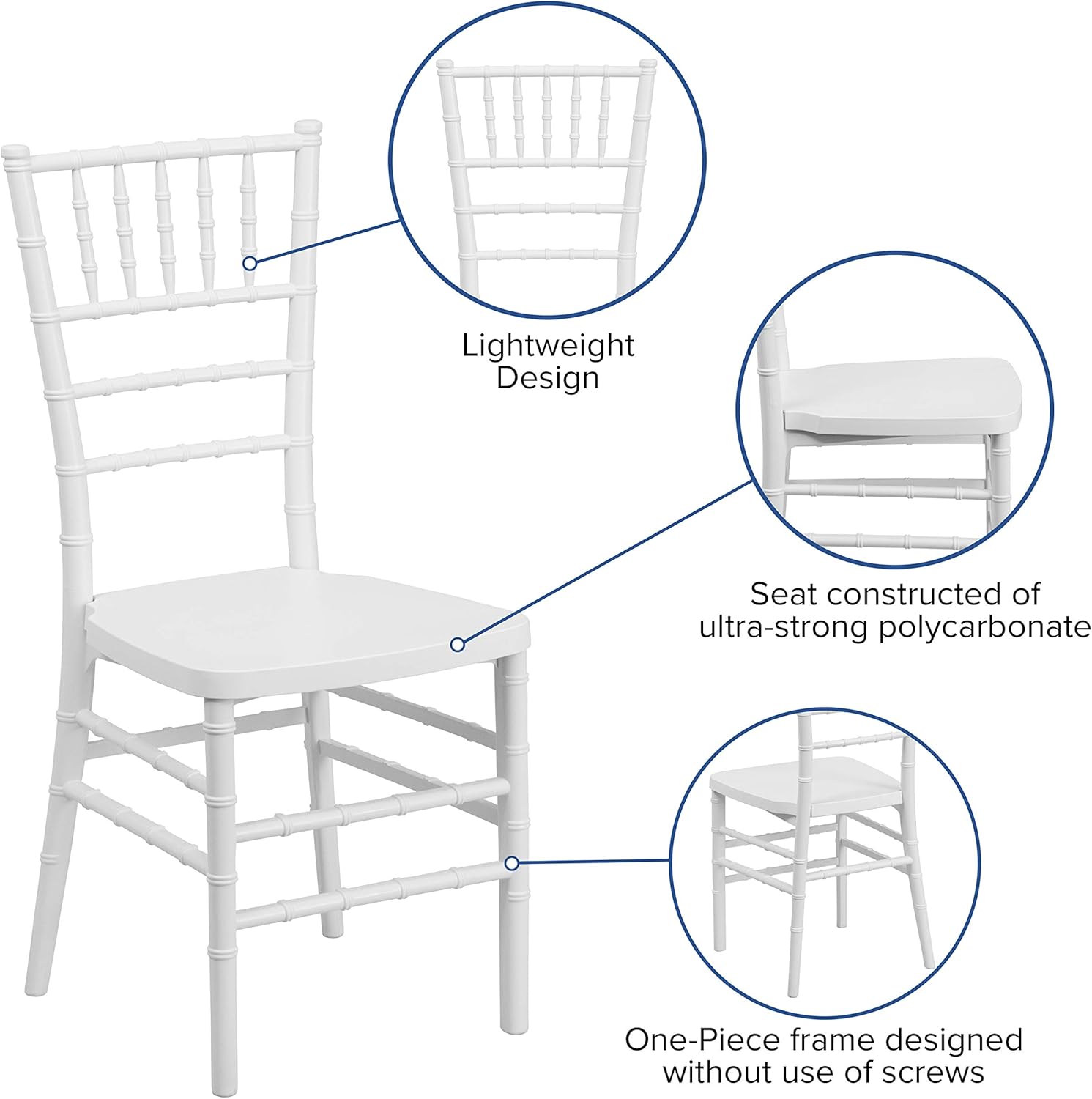 Flash Furniture HERCULES PREMIUM Series White Resin Stacking Chiavari Chair: Furniture & Decor