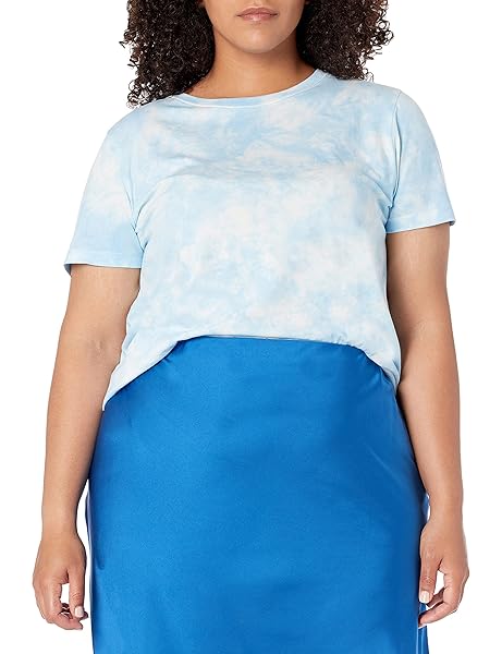 THE DROP WOMEN’S COURTNEY SHORT SLEEVE TINY CREW NECK JERSEY T-SHIRT SHIRT, -SKY BLUE TIE DYE, XXS