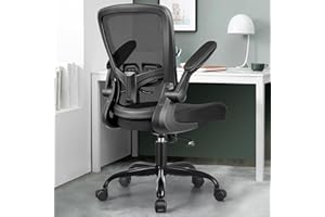 MINLOVE Office Chair Ergonomic Desk Chair with Adjustable Lumbar Support and Height, 90° Flip-up Armrests, Ergo Desk Chairs with Wheels, 360° Swivel Mesh Chair, Home Work Use (Black)
